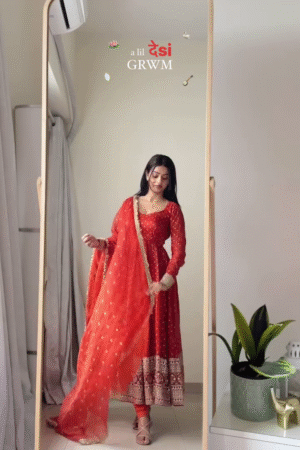 Fusionic Red Dori_embroidery Anarkali-salwar-kameez With Dupatta