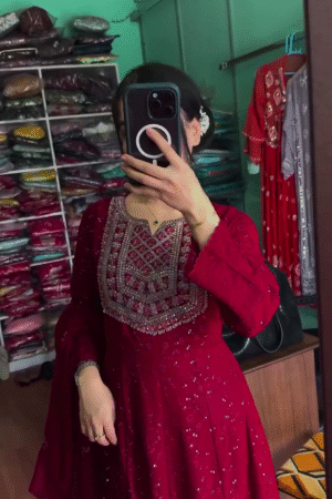 Red Sequin Embellished Kurta Palazzo Set