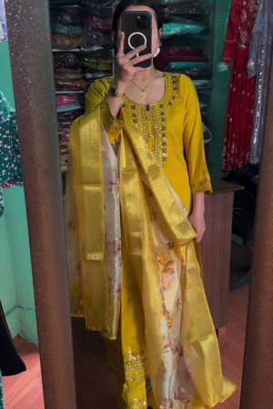 heavy embroidery kurta set with printed dupatta