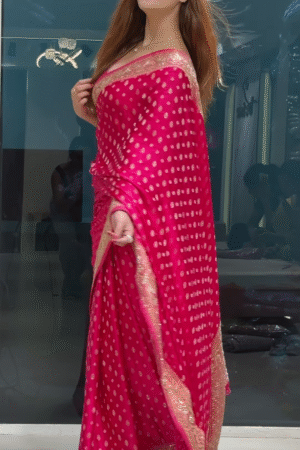Rani Pink Zari & Sequins Work Raw Silk Saree