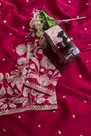 ✨ Organza Embroidered Sequin Work Saree With Heavy Designer Blouse