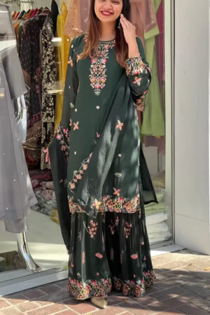 Elegant Embroidered Gharara Suit Set with Matching Dupatta