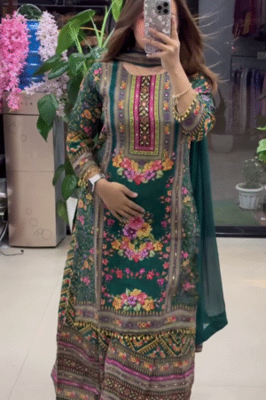 πΏπ Elegant Green Floral Print Suit with Dupatta ππΏ