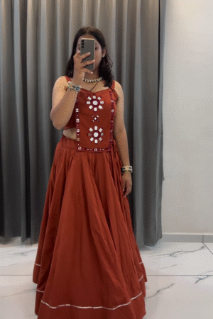 β¨π₯ Rusty Orange Mirror Work Lehenga Choli Set ππ |