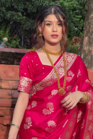 πβ¨ Royal Pink Banarasi Silk Saree with Golden Zari Work πΈπ
