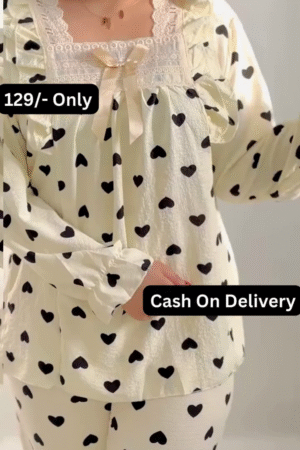 π€π Heart Print Night Suit for Ladies! ππ₯