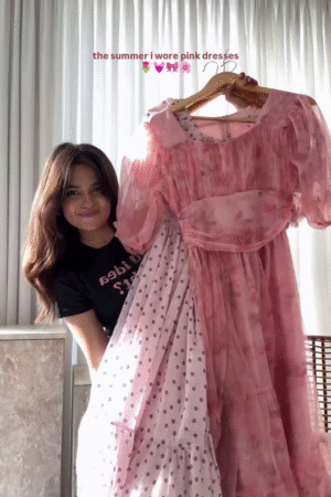 Romantic Pink Floral Puff Sleeve Dress | Elegant Princess Style 💕✨