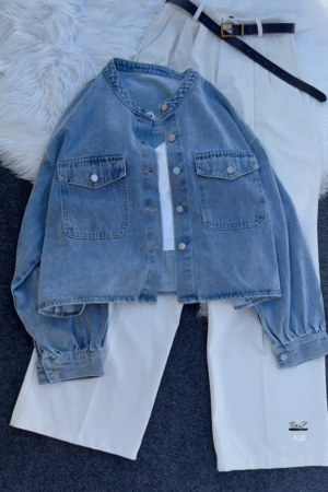 🌸 Casual Chic Denim & White Co-Ord Set – Effortless Everyday Style