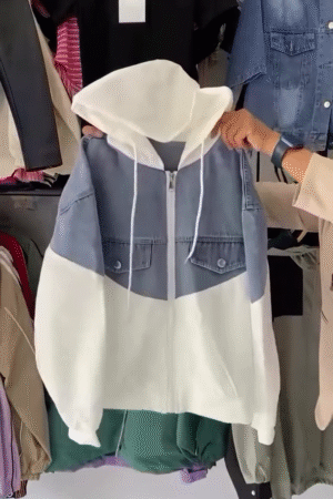 🖤 Streetwear Charm – Two-Tone Hoodie with Denim Vibes ✨