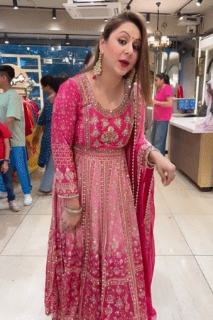 Pink Crepe Tie & die Heavy embroidered & mirror pasting Anarkali Gown with Beautiful Duppata